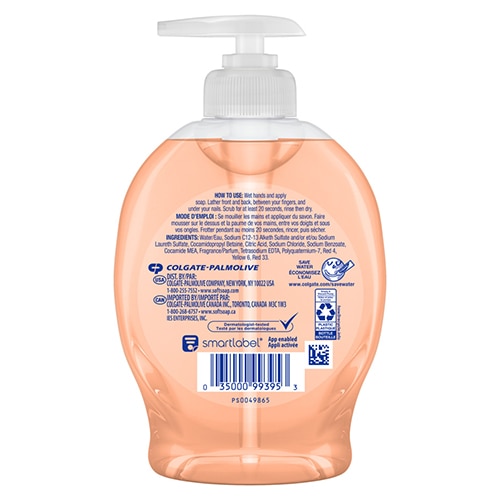Softsoap Juicy Peach scent liquid hand soap in a 7.5 fluid ounce pump bottle, back
