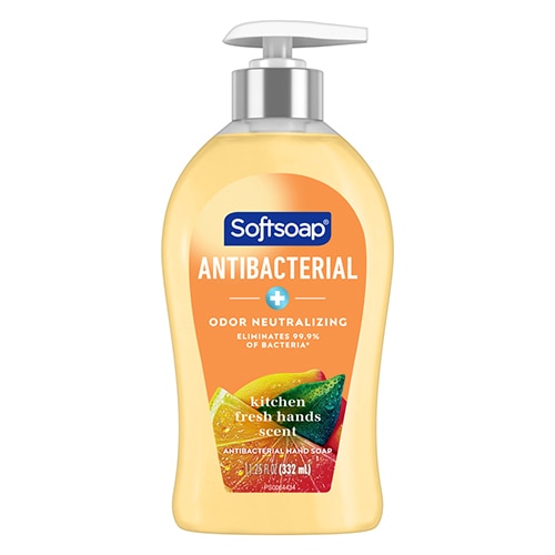 Softsoap Antibacterial odor neutralizing liquid hand soap with kitchen fresh hands scent in an 11.25 fluid ounce pump bottle