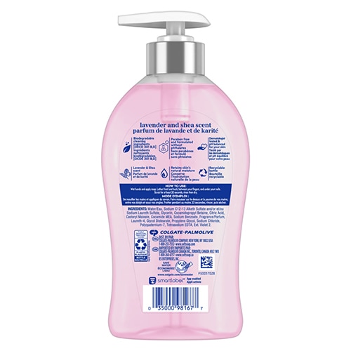 Softsoap lavender and shea scent moisturizing liquid hand soap in an 11 oz fluid ounce pump bottle, back